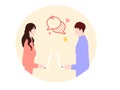 Couple communicates online on a yellow bacground, vector graphics