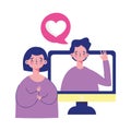 Couple computer talking romantic message cartoon