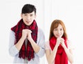 Couple with congratulations gesture for chinese new year