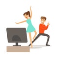 Couple, Console And Motion Capture Dancing,Part Of Happy Gamers Enjoying Playing Video Game, People Indoors Having Fun