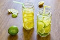 A couple of cool cocktails of fresh fruit in jars Royalty Free Stock Photo