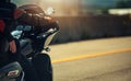 Couple Cruising on a Motorcycle Along a Highway Royalty Free Stock Photo