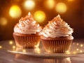 A couple of cupcakes sitting on top of a table, a pastel.Generative AI Royalty Free Stock Photo