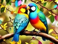 A Couple of cute birds fall in love sitting on branch, AI- generated Royalty Free Stock Photo