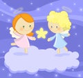 Couple of cute little angels holding a bright star