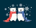 Couple of Cute little polar bears with snowflakes. Christmas and New-Year conceptred scarf and