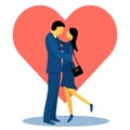 A couple of cute lovers on the background of the heart. Flat vector illustration in trendy colors