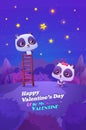 Couple cute panda on ladder catch the star. Idea Royalty Free Stock Photo