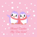 Couple of Cute Penguins Bound with Pink Scarf