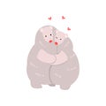 Couple of cute polar bears in love embracing each other, two happy aniimals hugging with hearts over their head vector Royalty Free Stock Photo