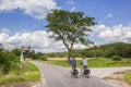 Couple cycling in the nature reserve of Balloerveld in Drenthe