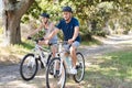 Couple cycling at park