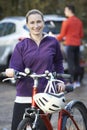 Couple Cycling Taking Mountain Bikes From Rack On Car Royalty Free Stock Photo