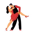 Couple of dancers dancing salsa or tango flat vector illustration isolated. Royalty Free Stock Photo