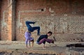 Couple dancing breakdance on the street Royalty Free Stock Photo