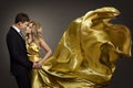 Couple Dancing, Elegant Man and Woman, Fashion Model Gold Dress Royalty Free Stock Photo