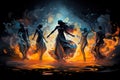 a couple dancing in the fire. Conceptual illustration