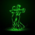 Couple dancing foxtrot. Vector green neon illustration Royalty Free Stock Photo