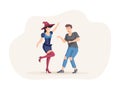 Couple dancing at Halloween party. Pair in costumes witch and vampire holiday All Saints Day Royalty Free Stock Photo