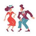 Couple dancing rock n roll, jive together flat color vector faceless characters