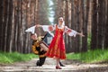 Couple dancing in russian traditional dress