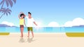 Couple dancing on sea beach man woman lovers having fun summertime summer vacation concept seaside palm tree mountains