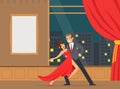 Couple Dancing Tango in Disco Club, Happy Couple Having Romantic Date Cartoon Vector Illustration