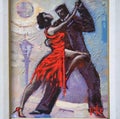 Argentina, Buenos Aires - a paining of Latin couple dancing Argentinian tango with passion