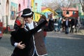 Argentina, Buenos Aires - a Latin couple dancing Argentinian tango in La Boca