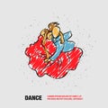 Couple dancing tango. Vector outline Dance illustration with scribble doodles style drawing. Royalty Free Stock Photo