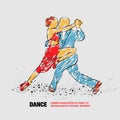 Couple dancing tango. Vector outline of tango dance with scribble doodles. Royalty Free Stock Photo