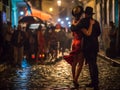 Passionate Tango Dance on Cobblestone Street Royalty Free Stock Photo