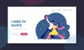 Couple Dancing Tango Website Landing Page, Man and Woman in Loving or Friendly Relations Spend Time Together, Disco Dance