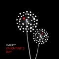 Couple of dandelion with red hearts. Happy Valentine day greeting card on black background. Royalty Free Stock Photo