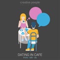 Couple date talking in restaurant with chat bubble flat vector
