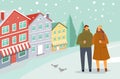 Couple on Date, Winter Weather with Snowflakes