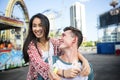 Couple Dating Amusement Park Fun fair Festive Playful Happiness C Royalty Free Stock Photo