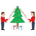 A couple decorating Christmas tree Royalty Free Stock Photo