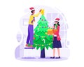 The couple is decorating a Christmas tree together at Home Royalty Free Stock Photo