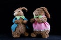 A couple of decorative Easter Bunnies against ablack background Royalty Free Stock Photo