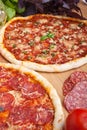 Couple of delicious pizzas with ingredients Royalty Free Stock Photo