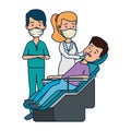 Couple dentists with patient in procedure