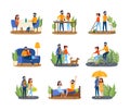 Couple on different activity set. Man and woman Royalty Free Stock Photo