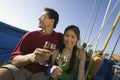 Couple dinking wine on boat Royalty Free Stock Photo