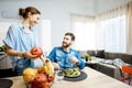 Couple during the dinning time at home Royalty Free Stock Photo