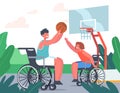Couple of Disabled Paralyzed Kids Playing Basketball Sitting on Wheelchairs, Athletes Training, Handicapped Children