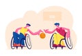 Couple of Disabled Paralyzed Men Playing Basketball Sitting on Wheelchairs, Paralympic Athletes Training, Handicapped