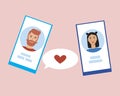 Internet romance, smartphone with hand isolated, flat vector illustration as a concept of internet dating, long distance, love Royalty Free Stock Photo