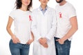 Couple and doctor with aids ribbons