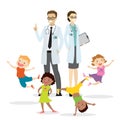 Couple of doctors and happy active kids,Children Health concept